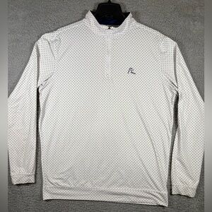 Rhoback Mens 1/4 Zip Pullover White w/ Blue Dots sz Medium American Flag